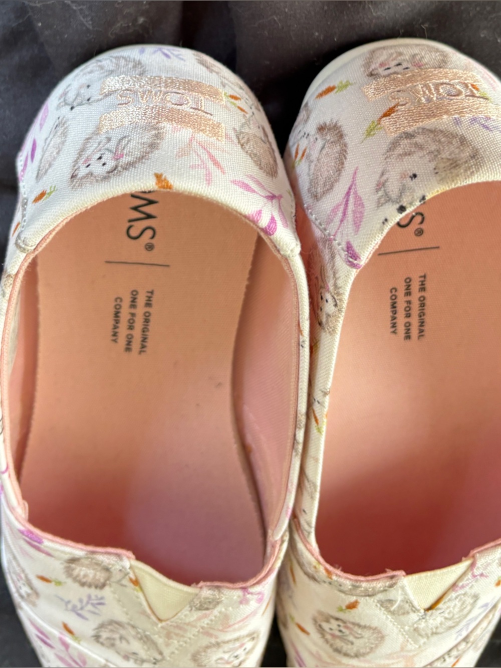 Toms Canvas Slip-Ons with Hedgehog & Floral Print - Cream & Pink Women’s Size 7 - Picture 3 of 10